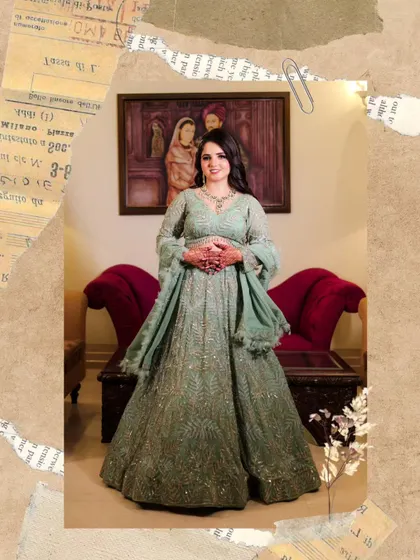 A creative, scrapbook-style presentation of a bridal portrait. The torn-paper effect adds an artistic and personal touch.