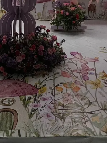 Another detail shot of the custom flooring, showing how it transforms the entire space and ties all the decorative elements together.