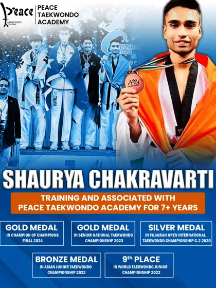Meet Shaurya Chakravarti, one of our brightest rising stars. This graphic highlights his impressive achievements, including medals at national and international championships, showcasing his journey with us for over 7 years.