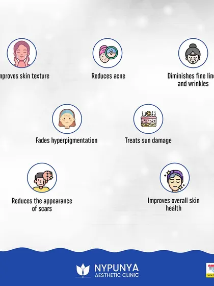 Chemical peels offer numerous benefits. They improve skin texture, reduce acne, diminish fine lines and wrinkles, fade hyperpigmentation, treat sun damage, reduce the appearance of scars, and improve overall skin health.