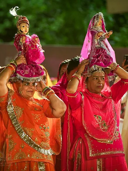 Women in traditional Rajasthani attire perform a folk dance during the Rajasthan Mahotsav. The festival was a beautiful showcase of the state's rich cultural heritage.