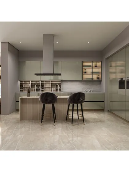 A duplicate image of the open-concept kitchen, emphasizing the clean lines and thoughtful layout. The floor-to-ceiling pantry and appliance garage keep the space organized and clutter-free.