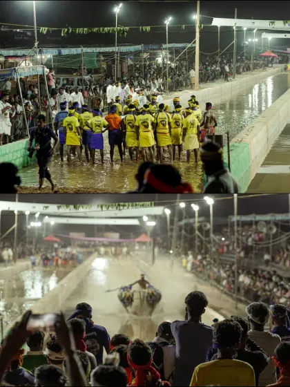 The organized chaos at the starting line and a view from the crowd at a night Kambala. These images show not just the race itself, but the community and anticipation that surrounds the event.