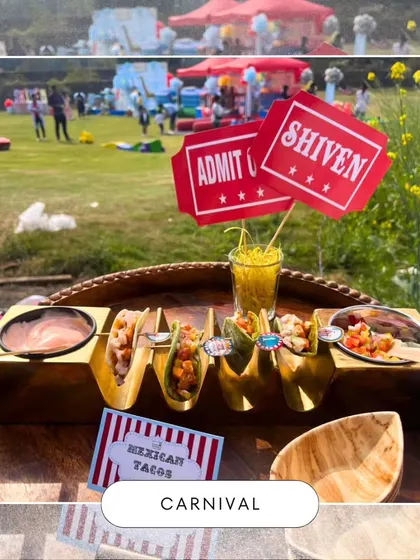Mexican Tacos served at our outdoor Carnival party. The vibrant setup and delicious food created a memorable experience for all the guests.