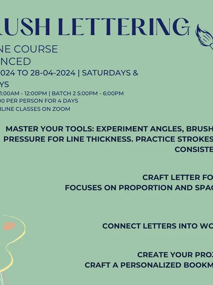 Take your brush lettering to the next level. Our advanced course focuses on mastering tools, crafting letter forms, and connecting letters to create a personalized project.