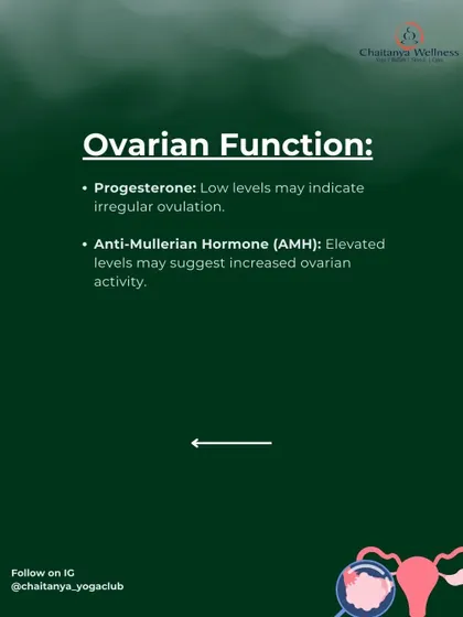 Ovarian Function: We look at Progesterone to check for irregular ovulation and Anti-Mullerian Hormone (AMH), where elevated levels can suggest increased ovarian activity common in PCOS.