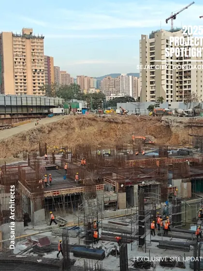 Another perspective of the bustling construction site at Sejal City. Our hands-on approach during this phase is critical to making sure the final building matches the dream, not just the render.