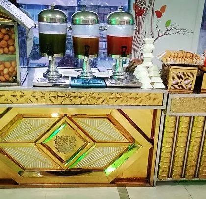 A full view of our premium chaat counter, equipped with everything needed to serve delicious chaat papdi and gol gappas.