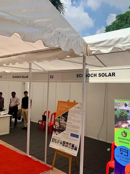 A view of our booth at the Bangalore Apartments’ Federation (BAF) event. We set up displays and informational posters to help apartment residents and RWAs understand the benefits of community solar.