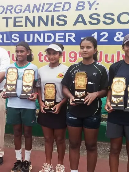 The prize winners of the U-14 Super Series in Guwahati. We are proud to see our player Eshita on the podium.