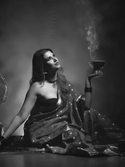 Another powerful black and white portrait from the same series, capturing a timeless and dramatic look.