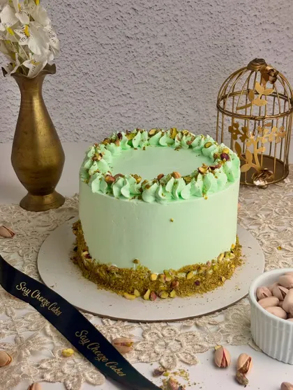 My Pista Gateau, a nutty and dreamy cake with a beautiful pale green pistachio cream and a crunch of real pistachios.