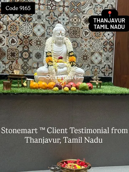 Our 2-foot meditating Buddha statue, beautifully installed in a dedicated spiritual space by our client in Thanjavur, Tamil Nadu.