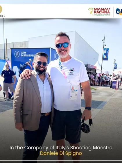 Our Vice President with Italy's shooting maestro Daniele Di Spigno at the Paris Olympics, strengthening our ties with the global shooting fraternity.