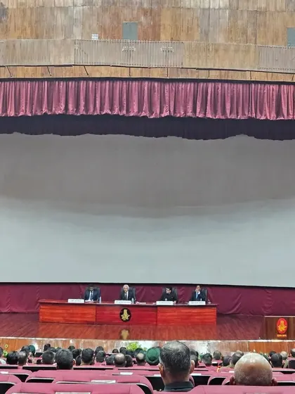 A view from the audience, showing the scale of the event at the Defence Services Staff College auditorium. Addressing a full house of our nation's finest is always an honor.