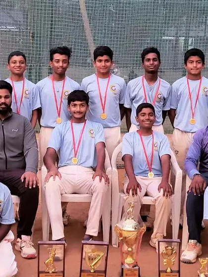 Our Under-14 team celebrates becoming champions of the Cricket Habba Tournament after a phenomenal victory against KIOC in the finals.