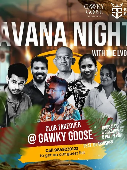 The poster for our club takeover at Gawky Goose, complete with a Boogaloo workshop and a special guest list offer for our community.