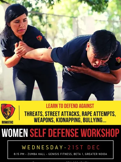 A promotional poster for one of our free women's self-defense workshops. We are committed to making these life-saving skills accessible to as many women as possible.