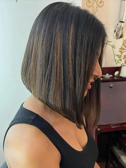Another angle of the sleek angled bob.