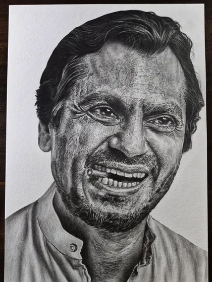 Another angle of my hyper-realistic sketch of actor Nawazuddin Siddiqui, showing the incredible detail.