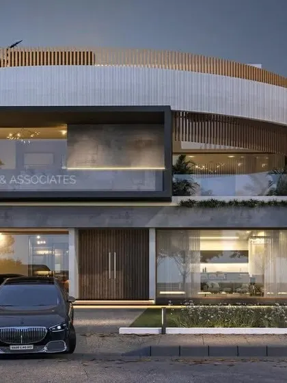 A 3D render of a complex, multi-layered facade design, proving that even the most complicated ideas can be simplified into elegant architecture.