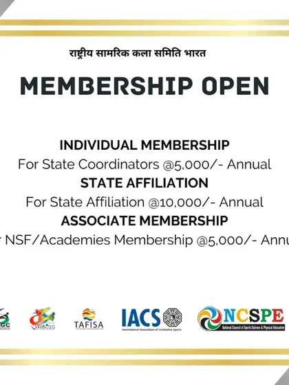 An outline of the membership opportunities available with the National Martial Arts Committee India. We offer structures for Individual State Coordinators, State Affiliations, and Associate Memberships for academies, all under a TAFISA-recognized body.