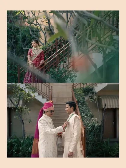 A split-screen view showing the bride's anticipation and the groom getting ready, telling parallel stories that are about to merge into one.