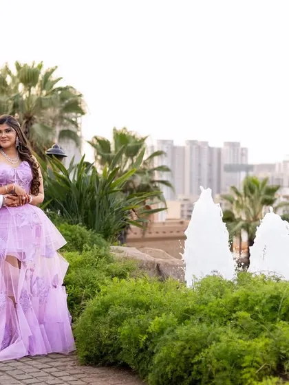 A fairytale moment for their sundowner party. Her lavender gown is so dreamy, and we kept the makeup soft and romantic to match.