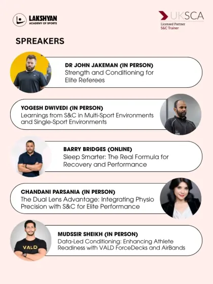 Our 2025 conference speaker lineup, featuring experts like Dr. John Jakeman on S&C for referees and Chandani Parsania on integrating physio with S&C.
