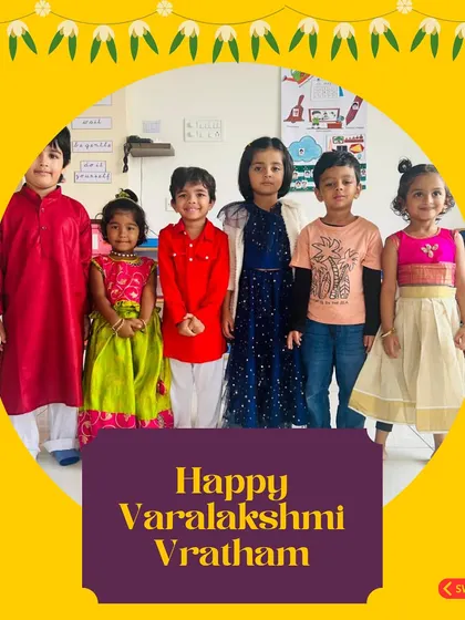A group of smiling children during our Varalakshmi Vratham celebration. Festivals are a time of joy, community, and creating beautiful memories together.