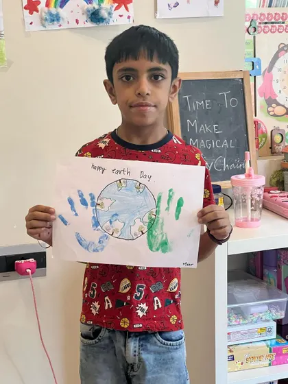 "Happy Earth Day" from another of our talented little artists. It's wonderful to see them engage with such an important topic.