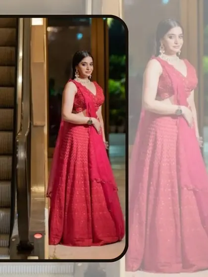 Making an entrance. This red lehenga is a classic and powerful choice for any festive event.