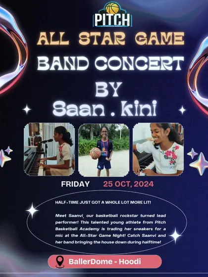 The halftime show for our All-Star Game featured a live band concert by Saan.Kini, showcasing the multi-talented members of our academy.