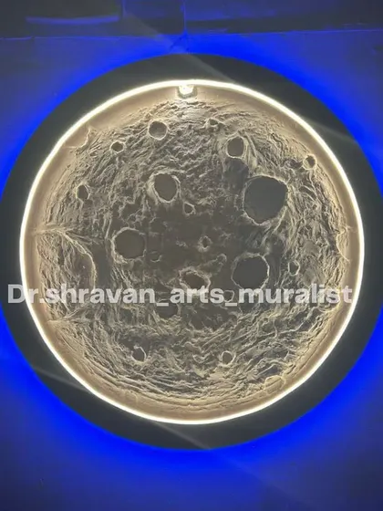 Love you to the moon and back! That's how I feel about my art. This moon mural was created with dual lighting, an inner warm light and an outer blue glow, to create a truly cosmic effect.