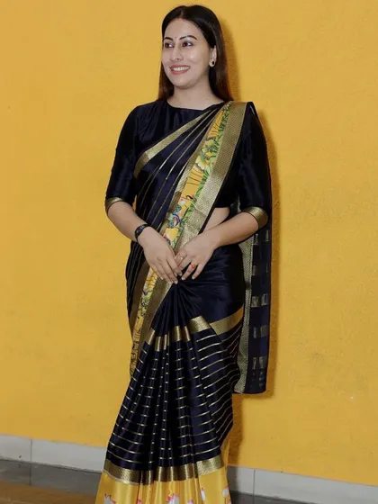 Our lovely client, Mrs. India 2017 Dr. Shruthi Gowda, in our beautiful skirt border digital print saree. Thank you for sharing these lovely pictures.