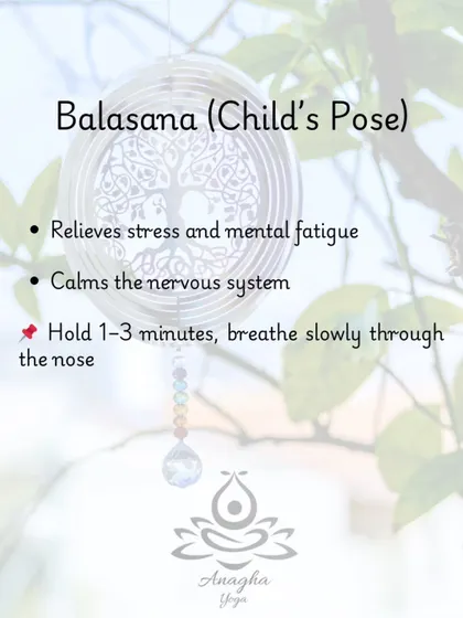 Balasana (Child's Pose) is a key pose for insomnia as it relieves stress and mental fatigue, calming the nervous system before bed.