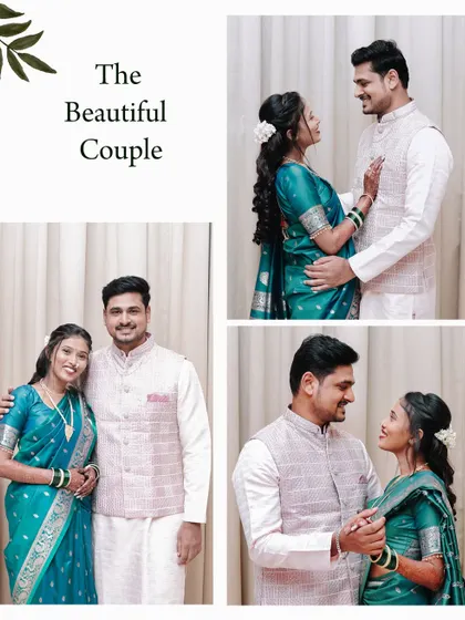 A collage of an engaged couple, featuring a mix of romantic and formal portraits.