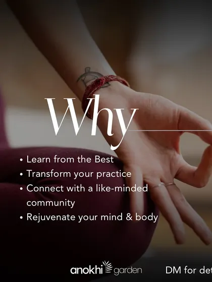 Why join the festival with us? It is a chance to learn from the best, transform your practice, and rejuvenate your mind and body. This image, with the hand in Gyan Mudra, represents the wisdom and connection you will find here.