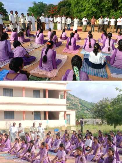 Students practice yoga in a circle, guided by their teachers. These sessions promote not only physical health but also a sense of community and shared purpose.