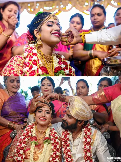 A collage of emotional wedding moments, from blessings to the couple's interactions during the ceremony.