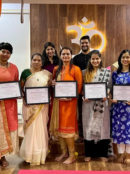 The culmination of months of hard work and dedication. Here are our proud graduates from batch 21, holding their internationally recognized Yoga Alliance certifications.