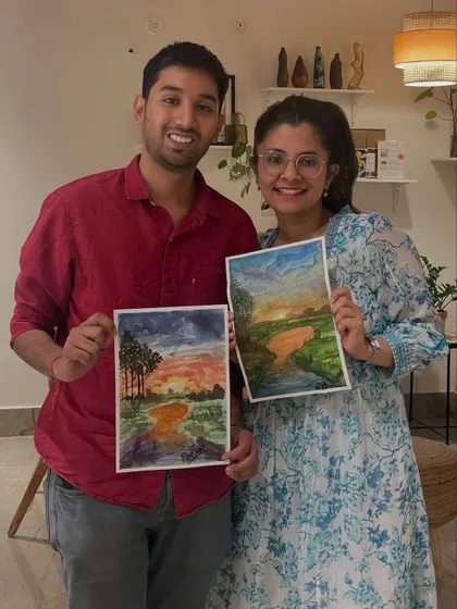 Art is better together. This couple enjoys a creative date, each painting their own beautiful landscape. Our studio is the perfect spot for a unique and relaxing outing with someone special.