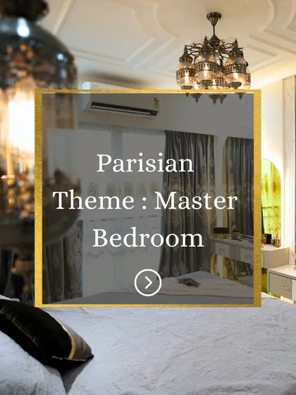An overview of the Parisian-themed master bedroom, a perfect combination of luxury and comfort for a truly special retreat.