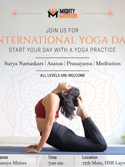 To celebrate International Yoga Day, I am conducting a free yoga session at Mighty Warrior Fitness in HSR Layout. The class is open to everyone, from seasoned yogis to curious beginners.
