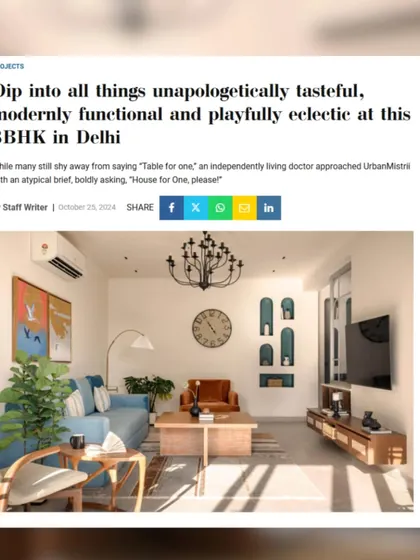 I was thrilled to have the "House for One" project featured in Architect and Interiors India, with a headline that perfectly captured its spirit: "unapologetically tasteful, modernly functional and playfully eclectic."