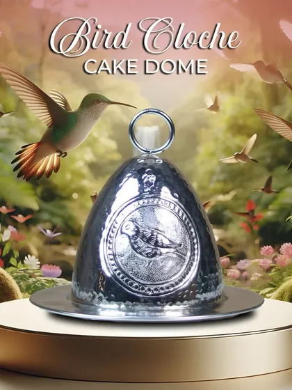 The Bird Cloche Cake Dome is where craftsmanship meets charm. This silver-plated dome, with its delicate bird engraving, is designed to turn your everyday hosting into something truly memorable.