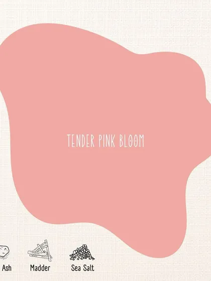 Tender Pink Bloom, a soft and delicate pink made from burnt ash, madder, and sea salt. This gentle color is perfect for adding a subtle touch of warmth.