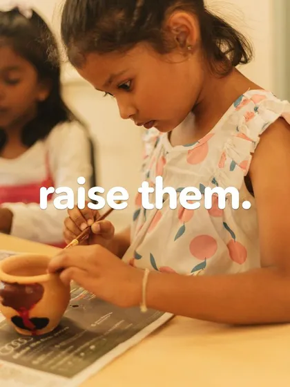 "May we raise them." A young girl focused on her pottery, a beautiful representation of nurturing creativity and strength from a young age.