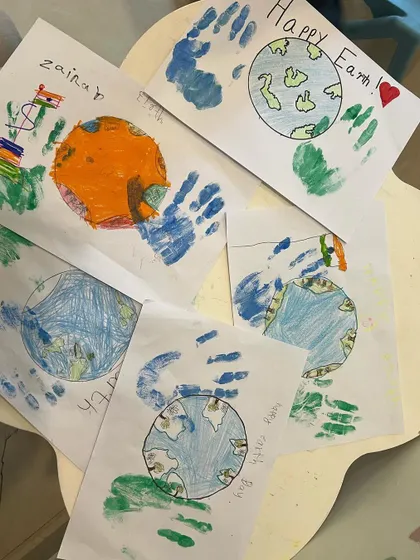 A collection of the amazing Earth Day artworks created during our session. Each one is a colorful prayer for our planet.
