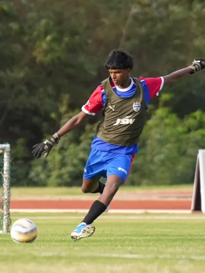 A goalkeeper for our U19 team practices his distribution. We train our keepers to be the first line of attack with precise kicks and throws.